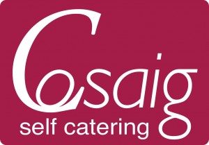 Cosaig Self-Catering Innerleithen logo in dark pink.